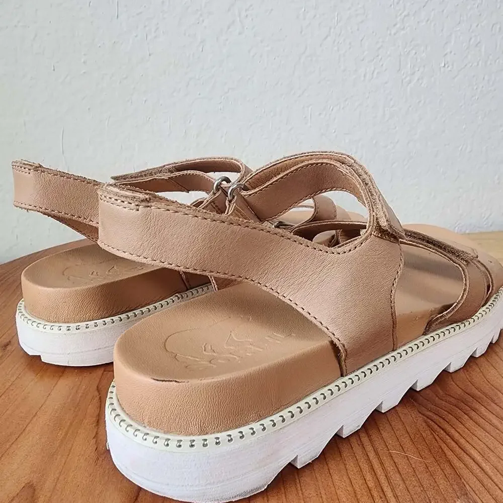 Sorel Roaming Shoes Womens Size 6 Beige Leather Strappy Platform Sandals